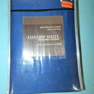 Luxury Suite King Pillowcases Blue 300 Thread Count Pima Cotton Set